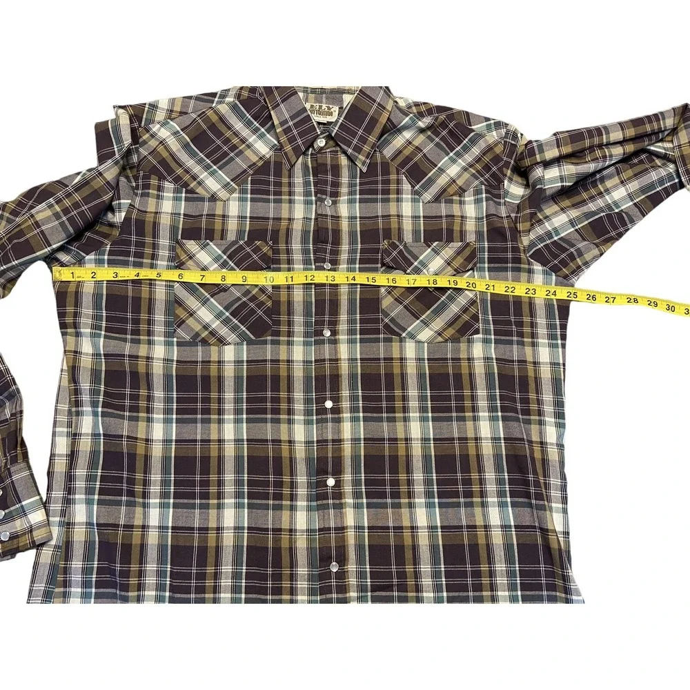 Ely Cattleman Shirt Men's Size Large Tall Plaid Pearl Snap Button Up Long Sleeve